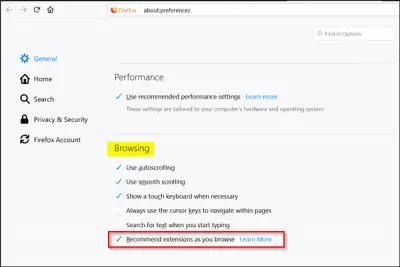 How to disable Extension Recommendations in Firefox