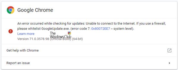 Error code 7  0x80072EE7 while installing or updating Chrome - 48