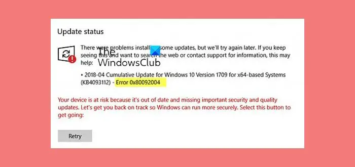 Fix 0x80092004 Windows Update Error