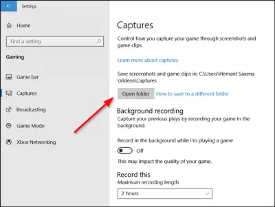 Change default Save location of Captures folder for Game DVR