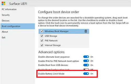 Fonctionnalité De Limite De Batterie Uefi De Surface