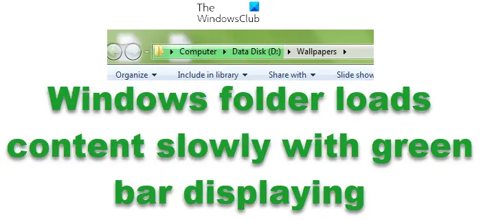 Le Dossier Windows Charge Lentement Le Contenu Avec Une Barre Verte Affichée