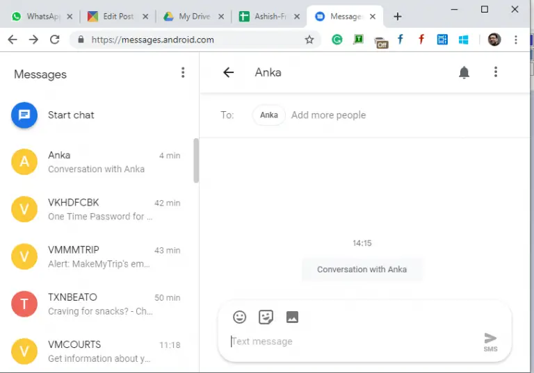 android messages on windows 10