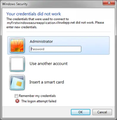 remote desktop credentials not working