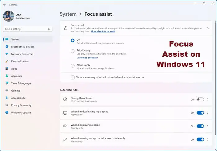 focus assist windows 11