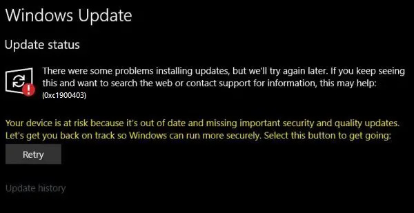 Windows Update Error 0xc1900403