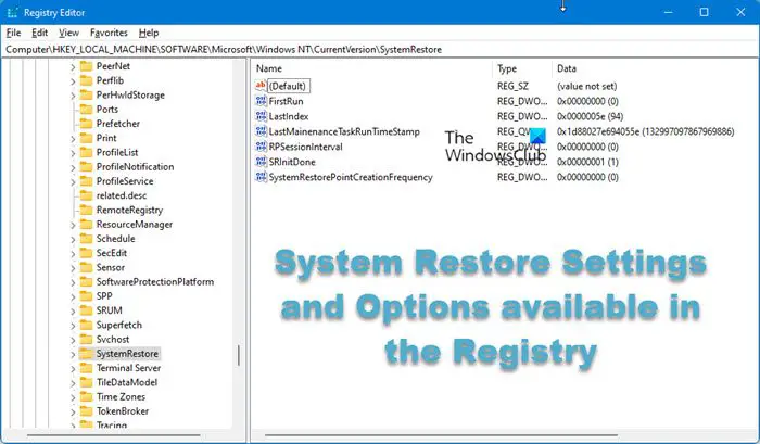 Paramètres Et Options De Restauration Du Système Disponibles Dans Le Registre