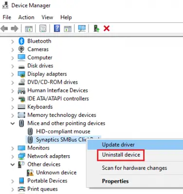 Synaptics pointing device driver как удалить