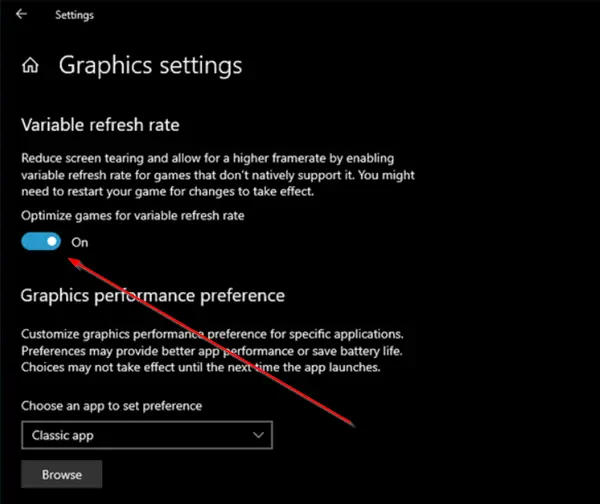 Graphic Setting - Variable refresh rate