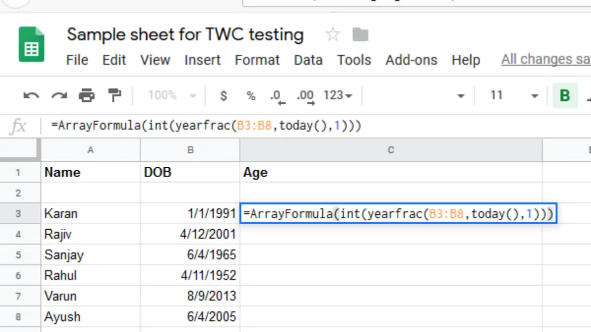 How To Calculate Age From Date Of Birth With Formulas In Google Sheets