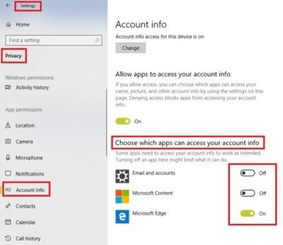 Allow or deny App permission to access Account info, Name, Picture