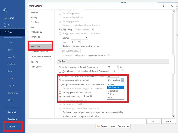 Change ruler unit in Word, Excel, PowerPoint