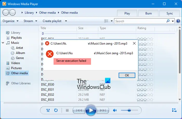Media Player Server Execution Failed