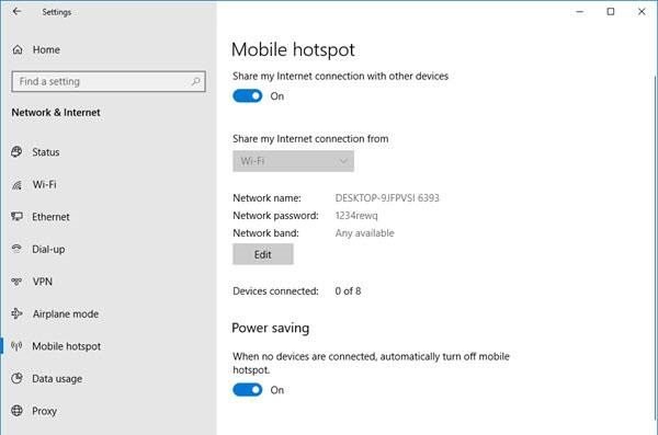 Mobile Hotspot Windows 10 Always on