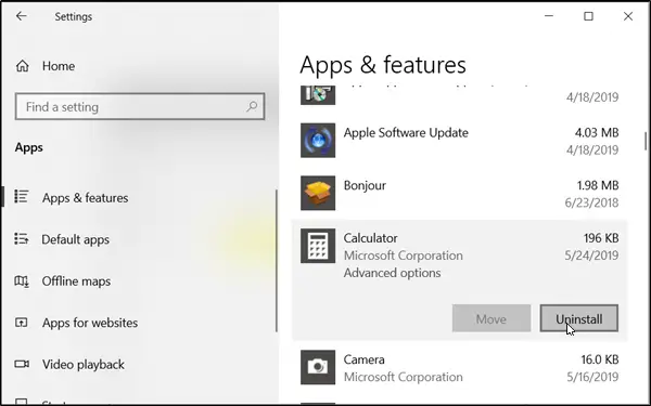 How to uninstall Calculator App on Windows 11/10