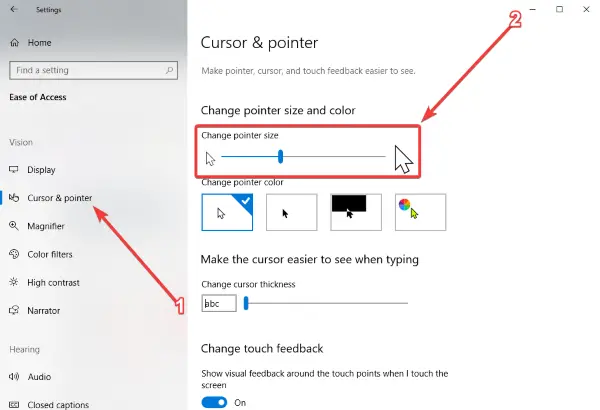 How to change the mouse pointer size, color, and thickness