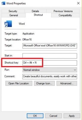 custom windows keyboard shortcut open program