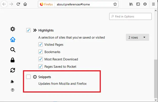 How to disable Messages from Firefox in New tab