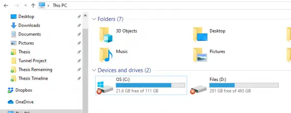 Красный X на папках, файлах или жестком диске в Windows 10