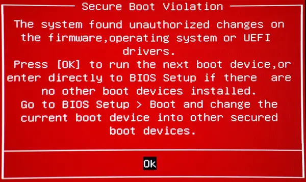 Le Système A Détecté Des Modifications Non Autorisées Sur Le Micrologiciel, Le Système D'exploitation Ou Les Pilotes Uefi