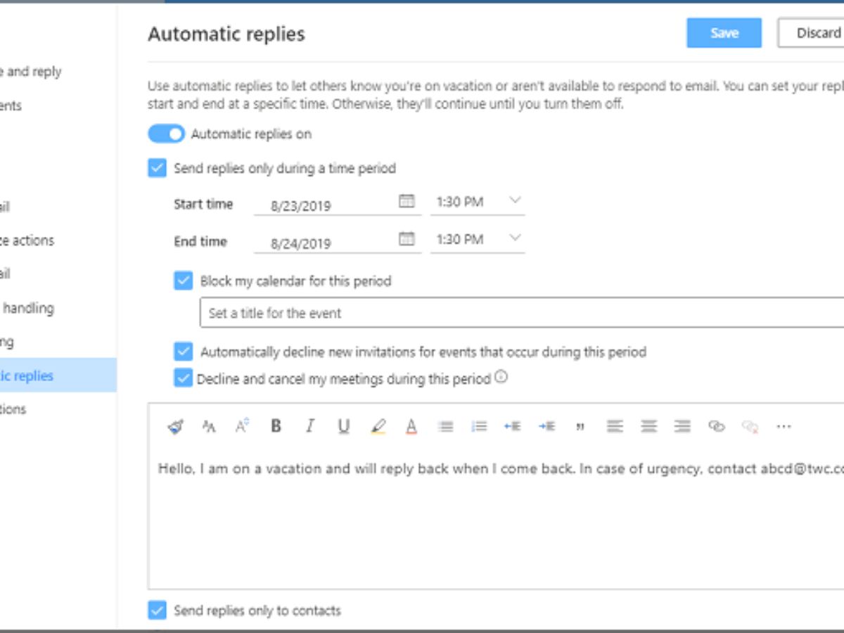 How To Set Up Automatic Replies Or Vacation Reply In Outlook