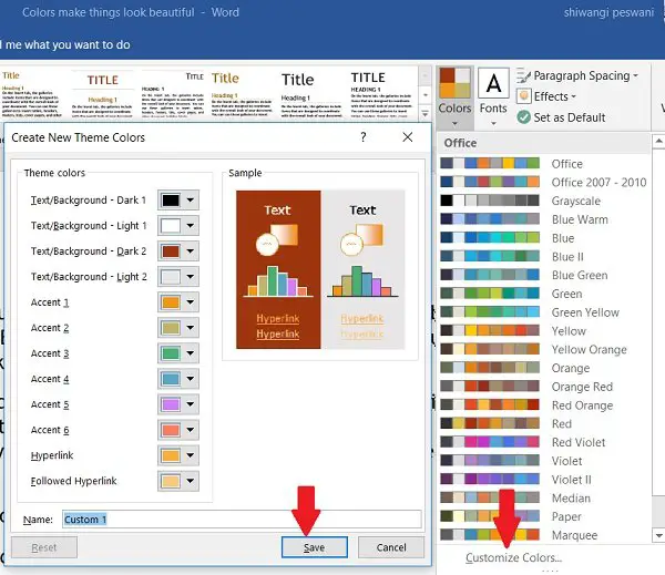 How To Change Document Theme Colors In Word