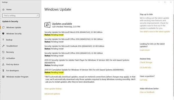 installed updates not showing