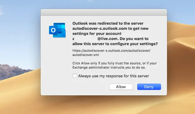 outlook for mac 2016 autodiscover