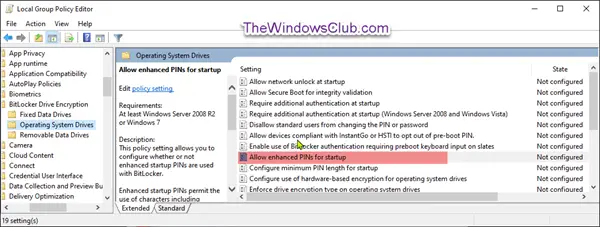 Enable Or Disable Enhanced Pins For Bitlocker Startup Via Local Group Policy Editor Windows10 1 1