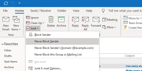 windows 10 inbox app marking senders