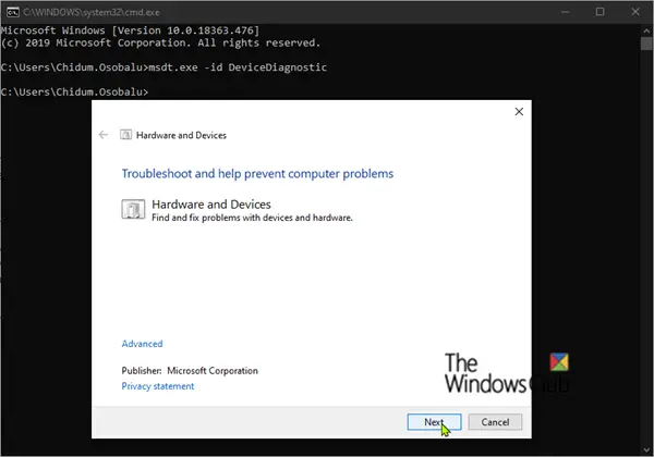 Hardware and Devices Troubleshooter missing in Windows 10