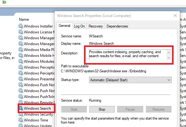 Restart Windows Search Service