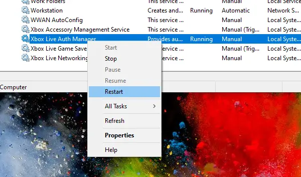 Restart Xbox Live Services