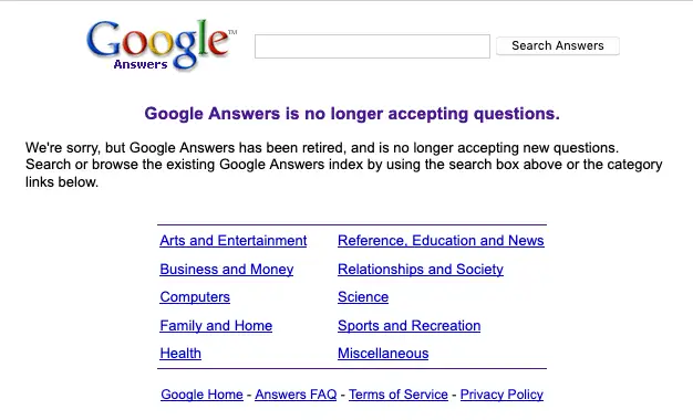 Discontinued Google products - Google Answers