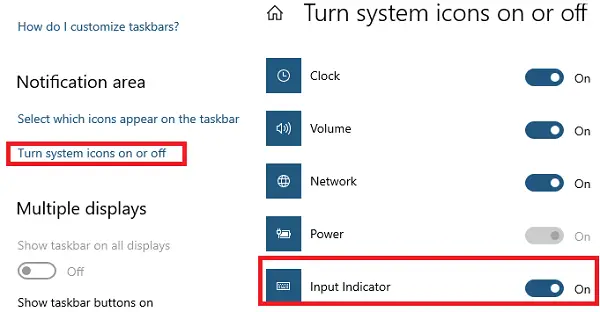 Systemsymbol einschalten aus