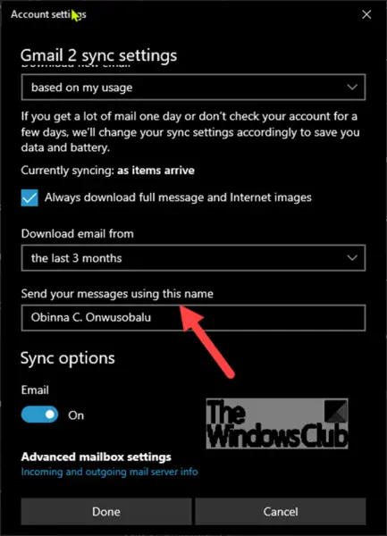 How to change the Sender Display Name in Mail app in Windows