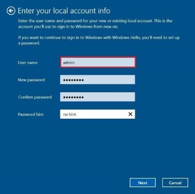 Create Local Account during or after installation of Windows Home