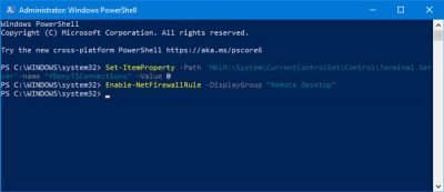 enable remote administration windows 10 command line