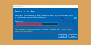 Error 0xc0020036, The product key you entered did not work