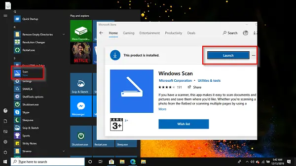 scan application for windows 10