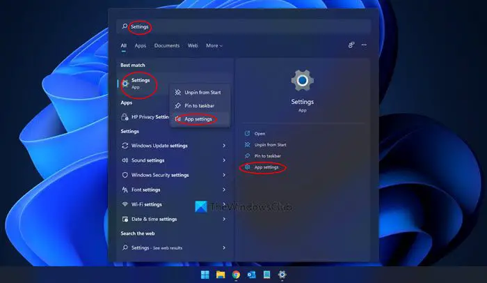 repair reset windows settings app