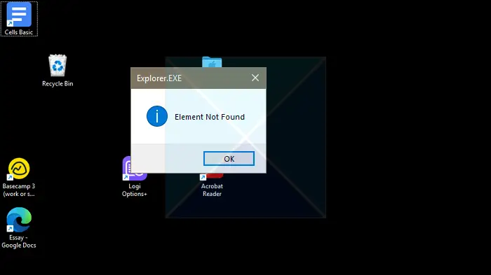 Element Not Found Windows File Explorer