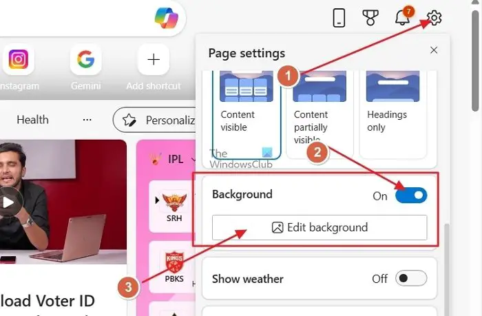 Enable Disable Background In Edge New Tab