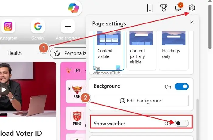 Enable Disable Weather in Edge New Tab