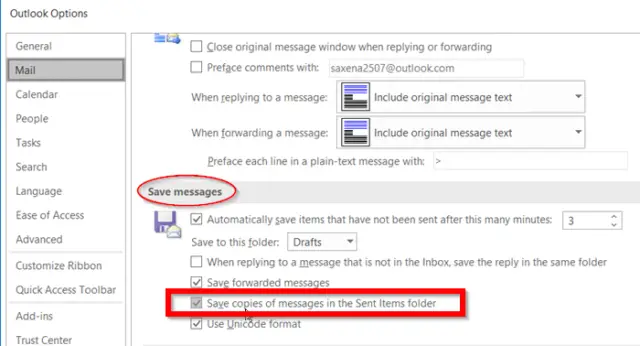 How to stop Outlook from saving Sent emails in the Sent Items folder