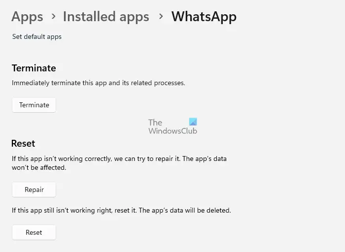 Reset WhatsApp Windows