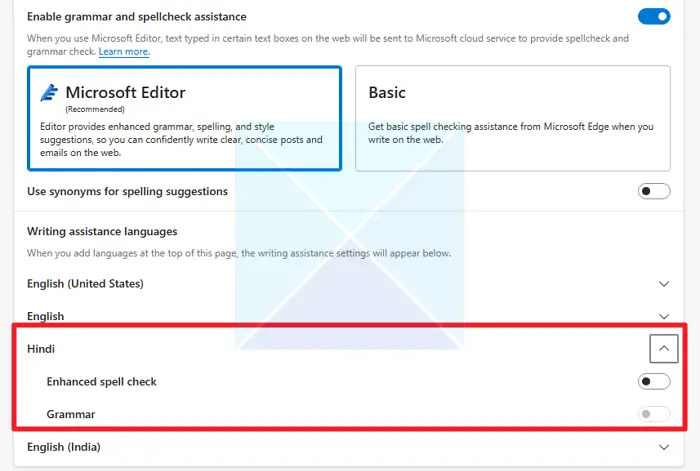 Toggle Spellcheck for Language Microsoft Edge