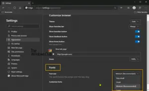 How to change Default Font Size and Style in Microsoft Edge