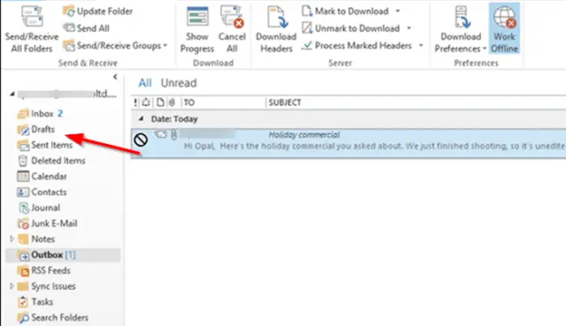 how to remove an email stuck in outlook outbox windows 10