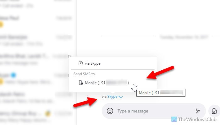 How to send text message from Windows computer using Skype
